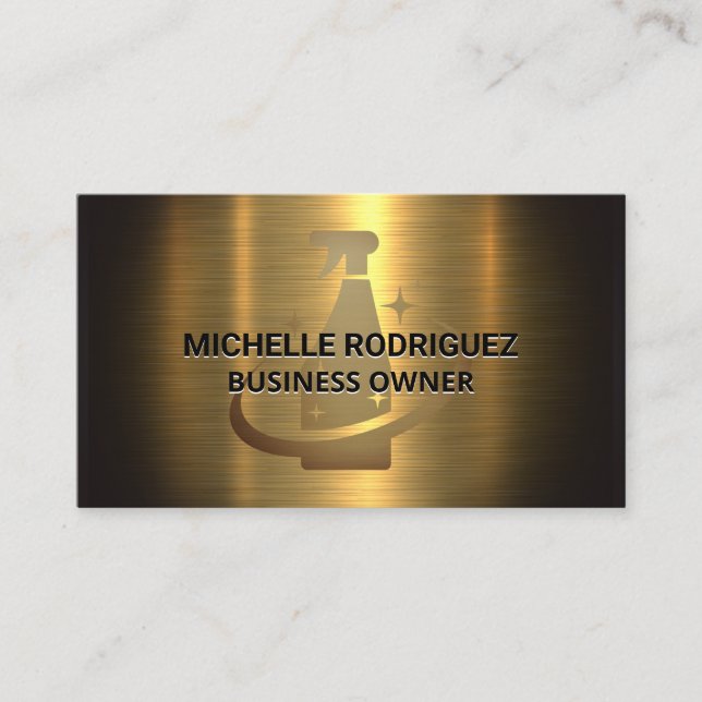 Cleaning Spray Logo | Gold Metallic Brushed Business Card (Front)