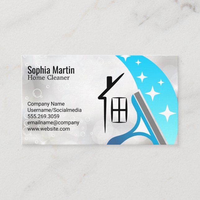 Cleaning Squeegee | Maids | Soap Bubbles Business Card (Front)