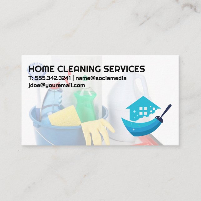 Cleaning Supplies | House Cleaner Logo Business Card (Front)