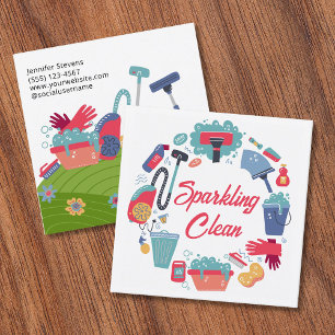 Cleaning Supplies Housekeeping Service Square Business Card