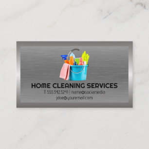 Cleaning Supplies   Metal Brushed Background Business Card