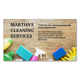 Cleaning Supplies on Table Magnetic Business Card