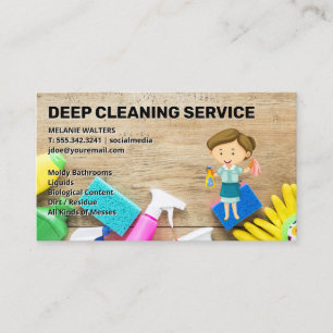 Cleaning Supplies on Table   Maid Lady  Business Card