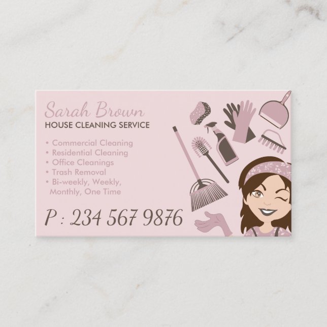 Cleaning Supply Janitorial HouseMaid Lady Portrait Business Card (Front)