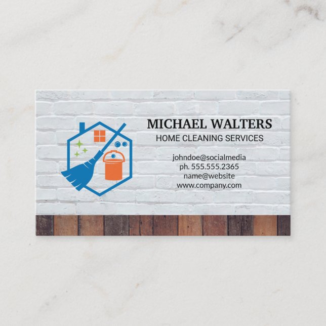 Cleaning Tools | Brick and Wood Business Card (Front)
