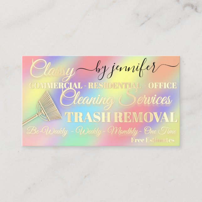 Cleaning Trash Removal Holograph Maid QR Code   Bu Business Card (Front)