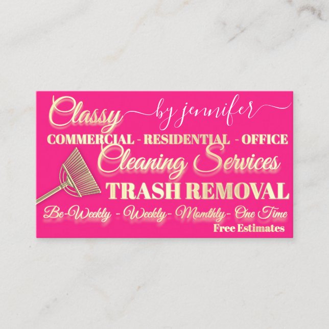 Cleaning Trash Removal Maid Candy Gold Logo QR  Business Card (Front)