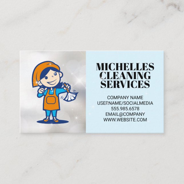Cleaning Woman Logo | Home Services Business Card (Front)