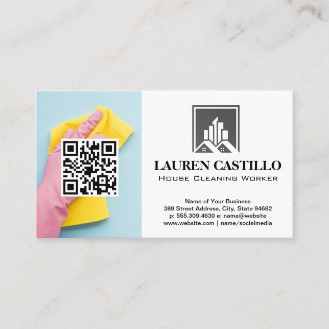 Cleaning Worker | QR Code | Maid Business Card (Front)