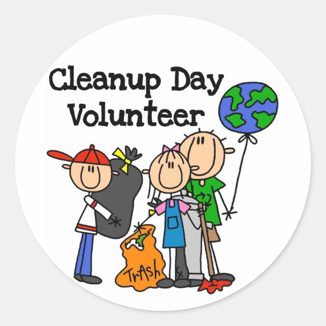 Cleanup Day Volunteer T-shirts and Gifts Classic Round Sticker (Front)