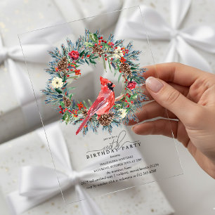 CLEAR ACRYLIC 100th Birthday Party Cardinal Acrylic Invitations