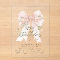 CLEAR ACRYLIC 45th Birthday Pink Bow Rose Floral I