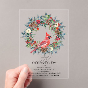 CLEAR ACRYLIC 60th Birthday Party Cardinal Invitations