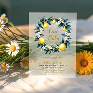 Clear Acrylic Ciao Baby Lemon Wreath Baby Shower Invitations