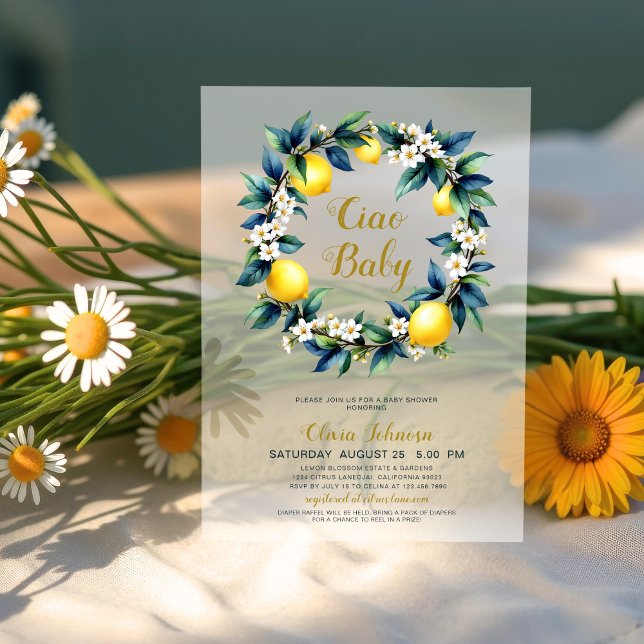 Clear Acrylic Ciao Baby Lemon Wreath Baby Shower Invitations (Creator Uploaded)