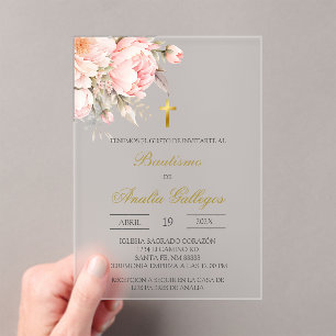 Clear acrylic floral Spanish baptism Invitations