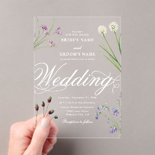 Clear Acrylic Wildflowers Floral Wedding Invitations