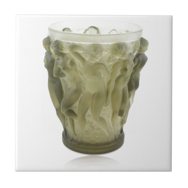 Clear Art Deco glass vase with female dancers. Ceramic Tile (Front)