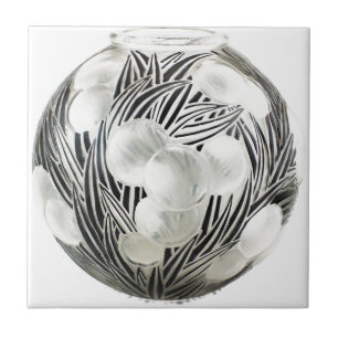 Clear Art Deco vase with etched black design. Ceramic Tile