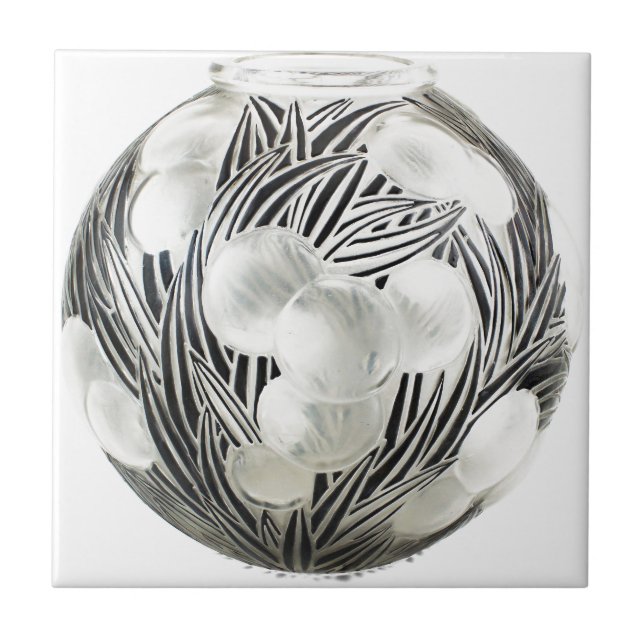 Clear Art Deco vase with etched black design. Ceramic Tile (Front)
