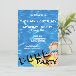 Clear Blue Pool Water Birthday Party Invitation