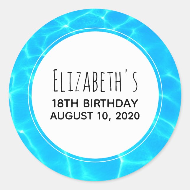 Clear Blue Pool Water Photo Birthday Classic Round Sticker (Front)