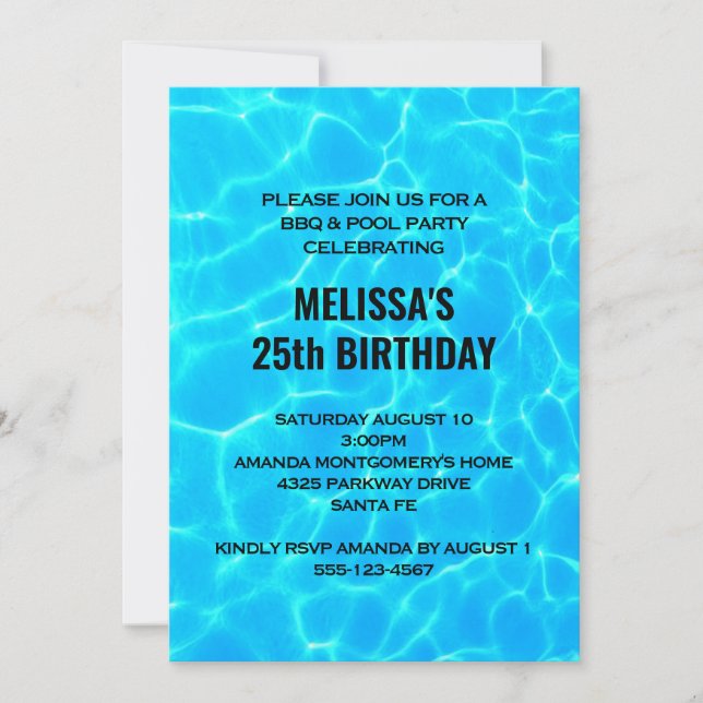 Clear Blue Pool Water Photo Birthday Invitation (Front)