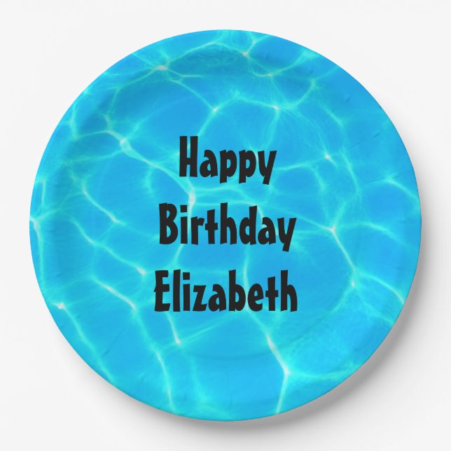 Clear Blue Pool Water Photo Birthday Paper Plate (Front)