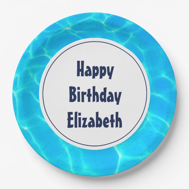 Clear Blue Pool Water Photo Birthday Paper Plate (Front)