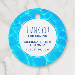 Clear Blue Pool Water Photo Birthday Thank You Favour Tags