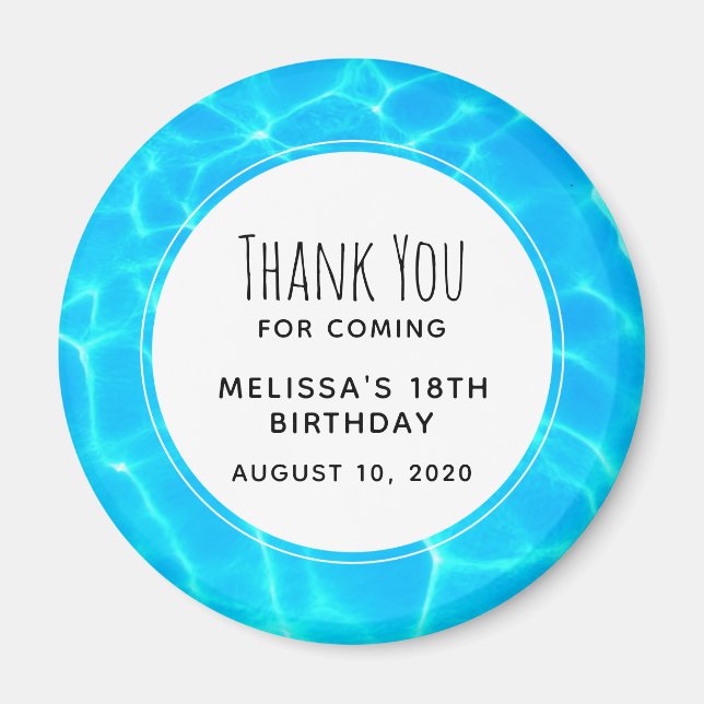 Clear Blue Pool Water Photo Birthday Thank You Magnet (Front)