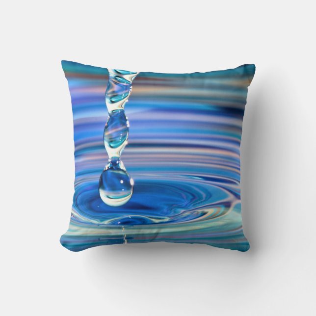 Clear Blue Water Drops Flowing Cushion (Front)