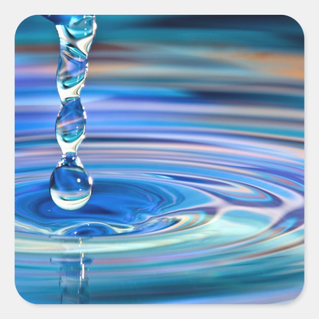 Clear Blue Water Drops Flowing Square Sticker (Front)