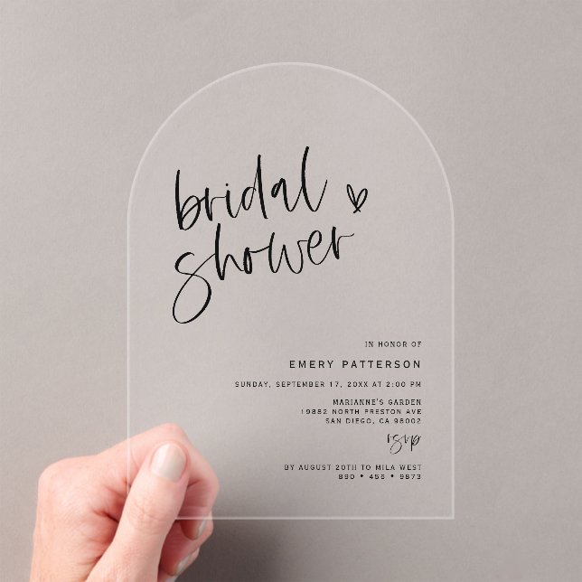 Clear Boho Bridal Shower Acrylic Party Invitation (Insitu (Handheld))