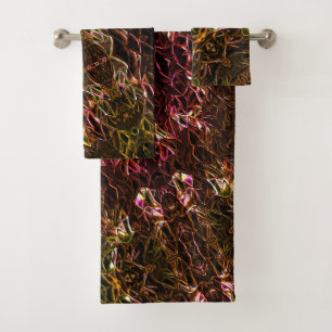 Clear brown neon mirroring style with flashy lines bath towel set