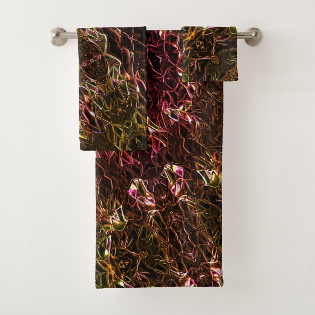 Clear brown neon mirroring style with flashy lines bath towel set (Insitu)