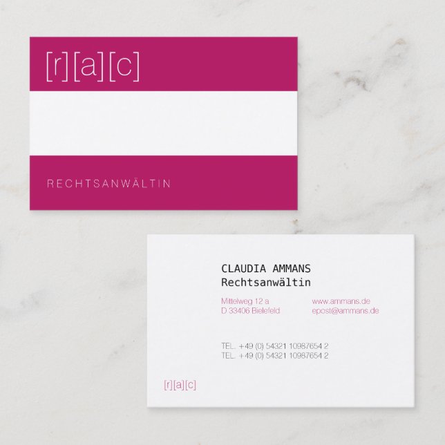 Clear, colored, distinct business card (Front/Back)