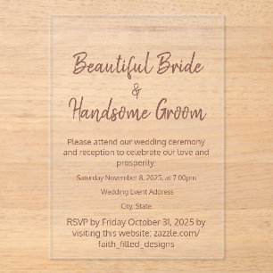 Clear Elegant Typography Rustic Burgundy Wedding Acrylic Invitations