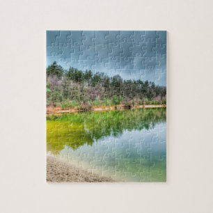 Clear Fishing Lake View in Autumn Jigsaw Puzzle