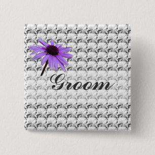 clear gem stones and daisy flower groom 15 cm square badge