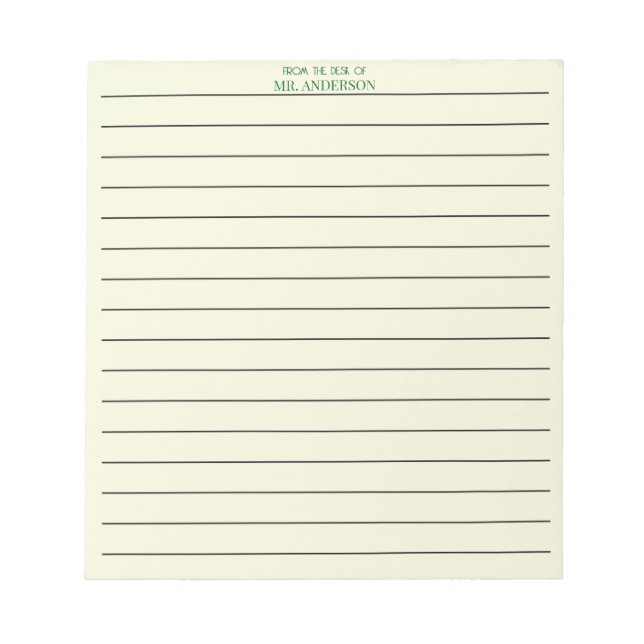 Clear Green Teacher Lined Paper From The Desk Of  Notepad (Front)