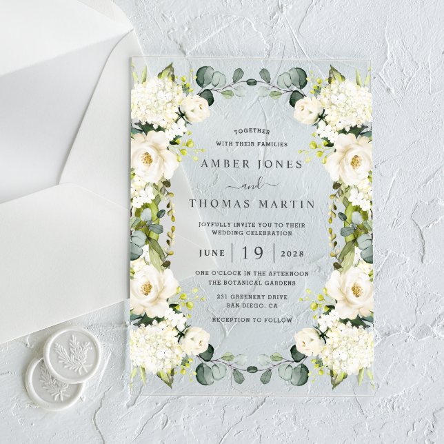 Clear Ivory Elegant Floral Wedding  Acrylic Invitations (Creator Uploaded)