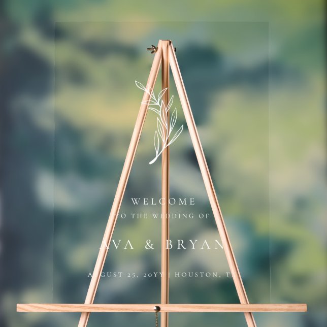 Clear Minimalist Olive Branch Wedding Welcome Sign (Neutral)