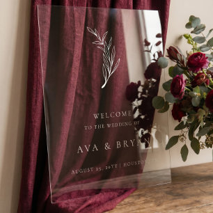 Clear Minimalist Olive Branch Wedding Welcome Sign