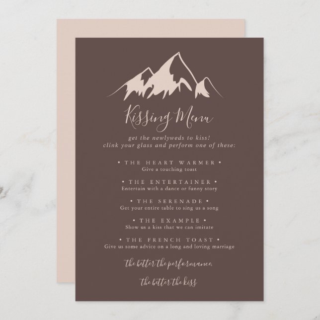 Clear Mountain Wedding Kissing Menu Game Card (Front/Back)