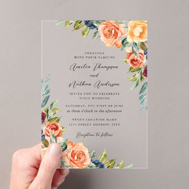 Clear Multicolor Botanical Floral Wedding Acrylic Invitations (Insitu (Handheld))