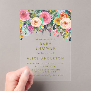CLEAR Painted Floral Baby Shower Invite Acrylic Invitations