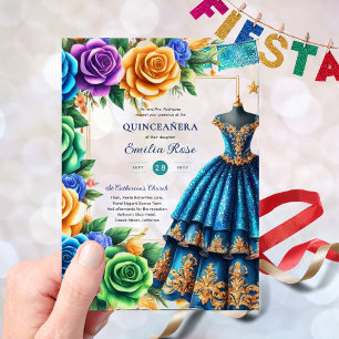 Clear Plastic Quince Fiesta Butterflies Blue Green Acrylic Invitations