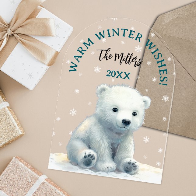 Clear Polar Bear Baby Christmas Card Acrylic Invitations (Clear Polar Bear Baby Christmas Card Acrylic Invitations)