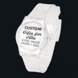 Clear Silicone Watch Custom Gifts for Him<br><div class="desc">Custom Gifts for Him personalised Clear Silicone Watch. Upload logo,  photo,  image,  design and add your own text to make your own personalised birthday,  Christmas,  Father's Day,  Valentine's Day celebration,  office gifts for him (man,  men,  husband,  boyfriend,  father,  dad,  young man,  son).</div>